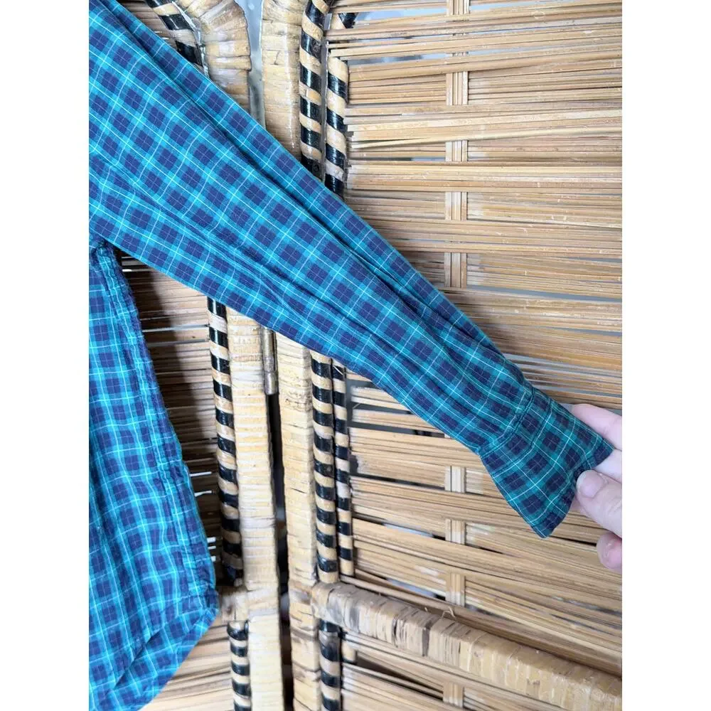 Ralph Lauren Boys blue teal check button front dress shirt long sleeve 4 preppy